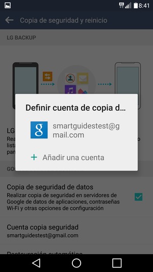 Seleccione su cuenta de copia de seguridad