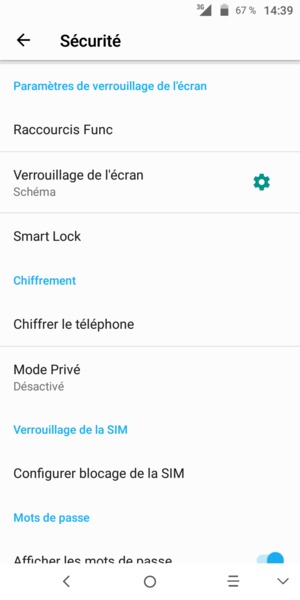 Pour modifier le code PIN de la carte SIM, allez dans le menu Sécurité et sélectionnez Configurer blocage de la SIM