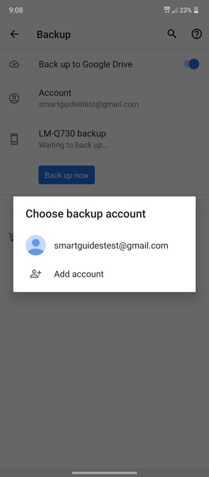 Select your backup account