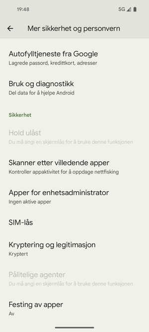 Bla til og velg SIM-lås