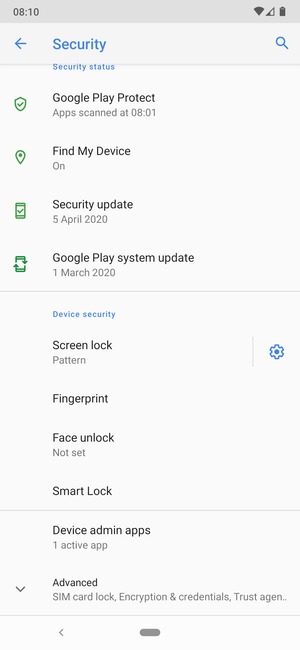 To change the PIN for the SIM card, scroll to and select Advanced