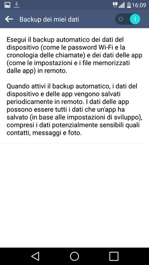 Seleziona il tasto Indietro