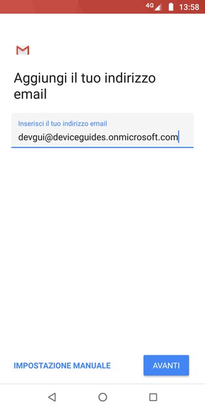 Inserisci il tuo indirizzo email e seleziona IMPOSTAZIONE MANUALE