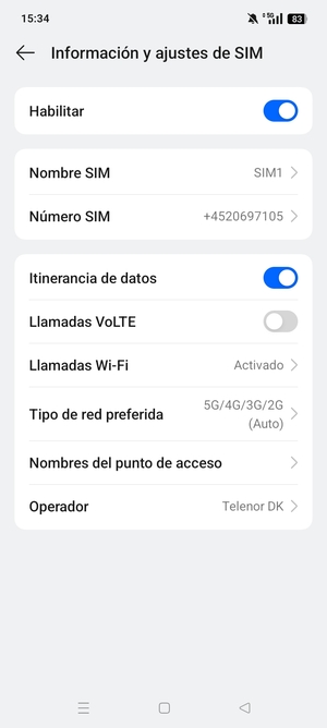 Activar o desactivar Itinerancia de datos