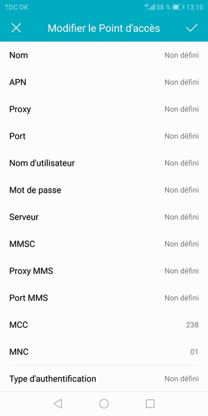 Saisissez les informations Internet