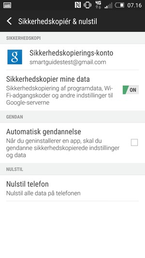 Vælg Sikkerhedskopierings-konto