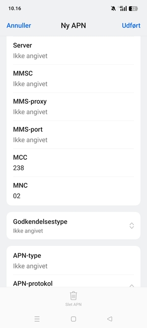 Scroll ned og indtast internet-oplysninger