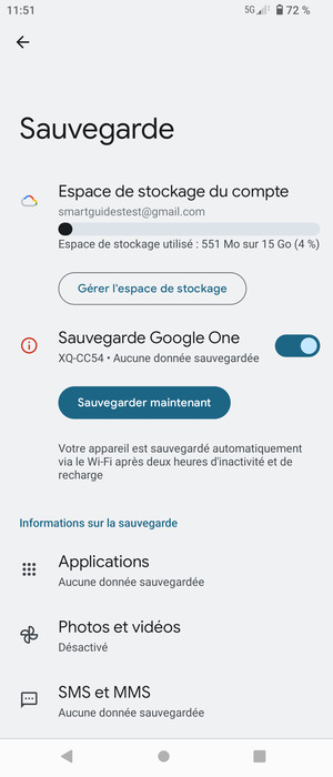 Sélectionnez Espace de stockage du compte