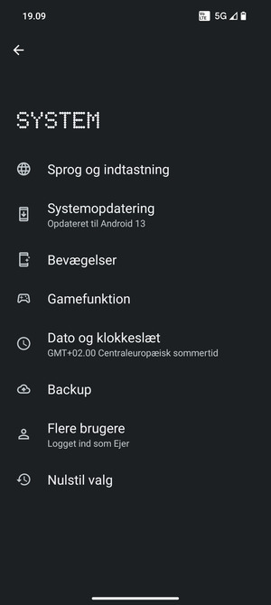 Vælg Systemopdatering