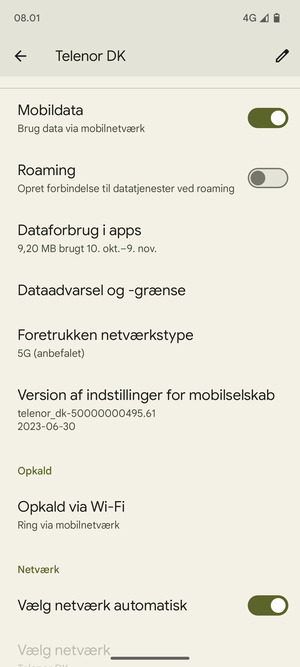 Scroll til og vælg Foretrukken netværkstype