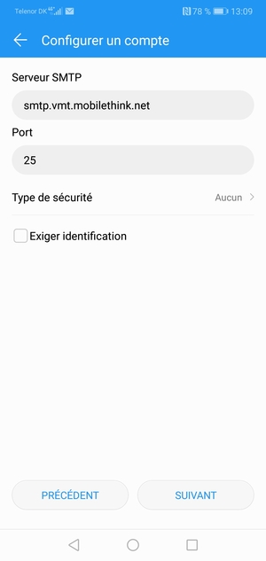 Décochez la case Exiger identification et sélectionnez SUIVANT