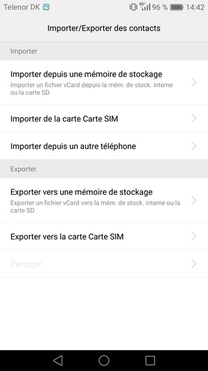 Sélectionnez Importer de la carte Carte SIM