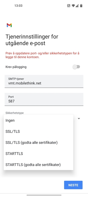 Velg Ingen og NESTE