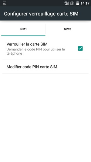 Sélectionnez la carte SIM puis Modifier code PIN carte SIM