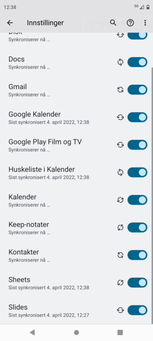 Dine kontakter fra Google vil synkroniseres til telefonen din