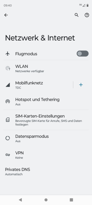 Wählen Sie Hotspot und Tethering