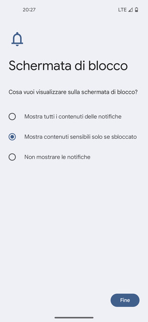 Seleziona la tua opzione preferita e poi Fine