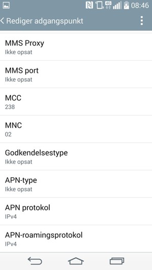 Scroll ned og indtast internet-oplysninger