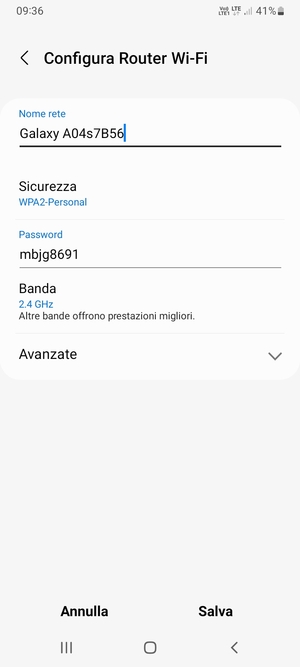 Inserisci una password di almeno 8 caratteri e seleziona Salva