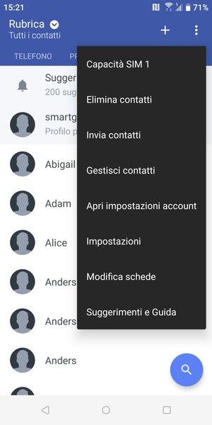 Seleziona Gestisci contatti