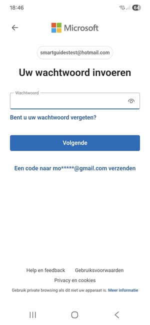 Voer uw wachtwoord in en selecteer Volgende