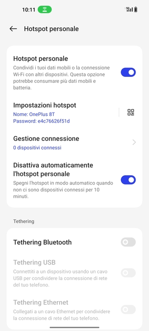 Il telefono è ora pronto per essere usato come modem