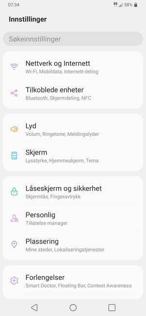 Velg Nettverk og Internet