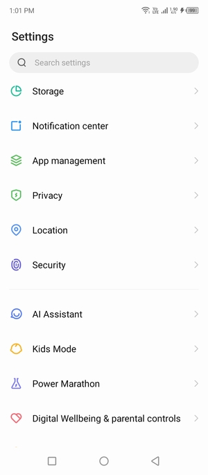 Scroll to and select Security