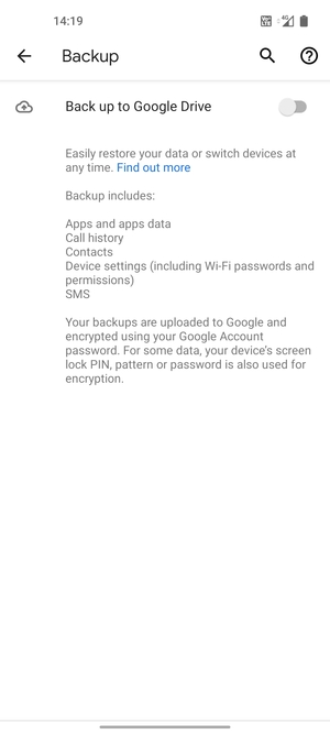Turn on Back up to Google Drive