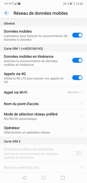 Activer ou désactiver Données mobiles en itinérance