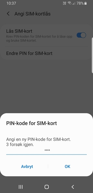 Skriv inn Ny PIN-kode for SIM-kort og velg OK