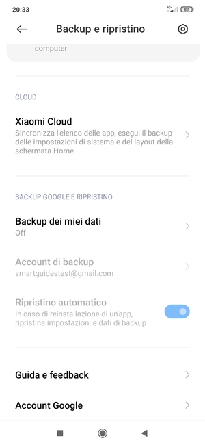 Scorri e seleziona Backup dei miei dati
