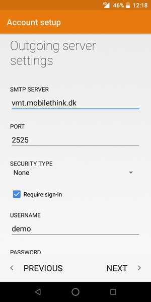 Enter Outgoing server address