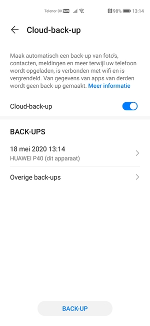Selecteer de laatste back-up uit de lijst
