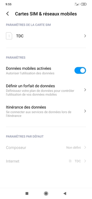 Sélectionnez Itinérance des données