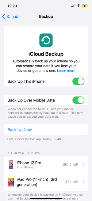 Select Back Up Now