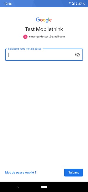 Saisissez votre mot de passe et sélectionnez Suivant