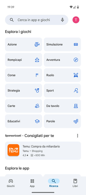 Seleziona la barra di ricerca