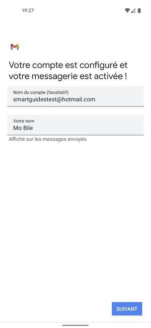 Donnez un nom à votre compte et saisissez votre nom. Sélectionnez SUIVANT