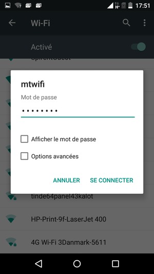 Saisissez le mot de passe du Wi-Fi et sélectionnez SE CONNECTER