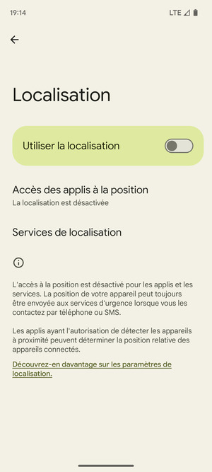 Désactiver le Utiliser la localisation