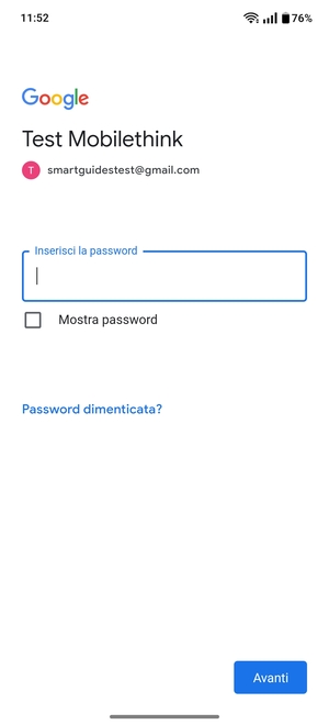 Inserisci la tua password e seleziona Avanti