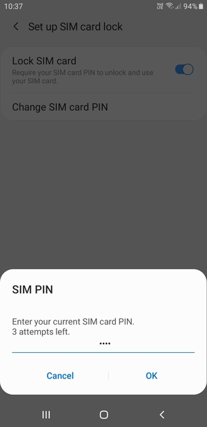 Enter your Current SIM card PIN and select OK