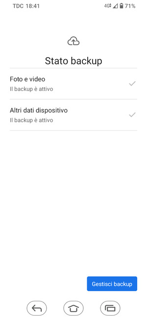 Seleziona Gestisci backup