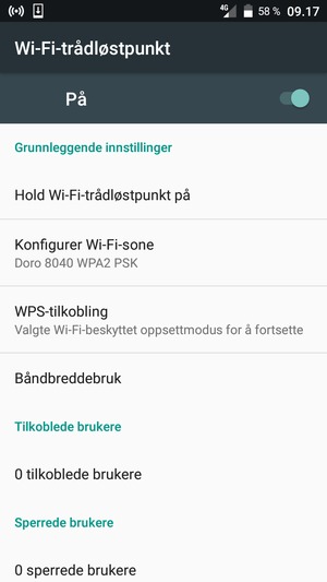 Telefonen din er konfigurert for bruk som et modem