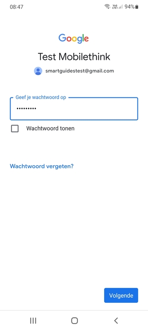 Voer uw Gmail wachtwoord in en selecteer Volgende