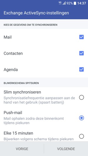 Selecteer VOLGENDE