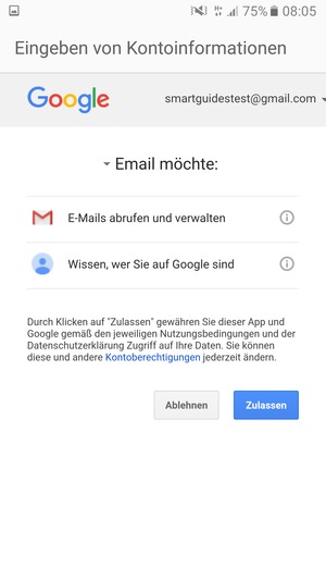 Wählen Sie Zulassen