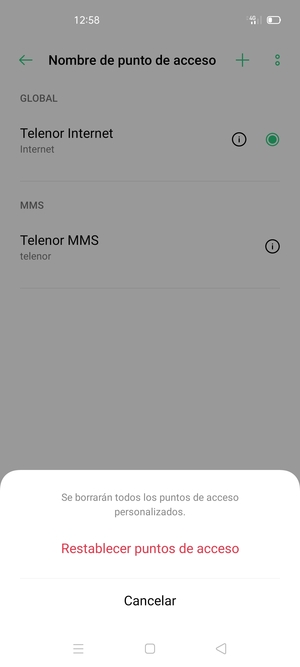 Seleccione Restablecer puntos de acceso