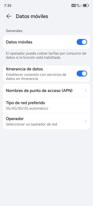 Activar o desactivar Itinerancia de datos